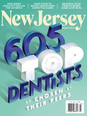 The image features the cover of  New Jersey  magazine with an illustration of a dentist s office chair, showcasing 605 top dentists, chosen by their peers.