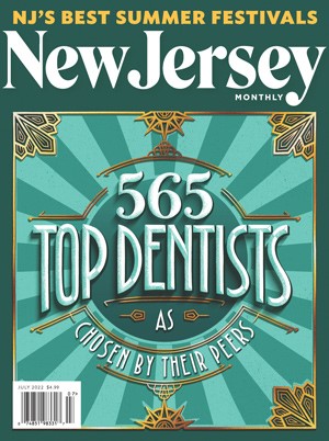 The image features the cover of New Jersey s  New Jersey Monthly  magazine, which highlights dentists, specifically a feature on  Top Dentists  with a playful twist that reads  655 Top Dentists As Chosen By Their Peers.