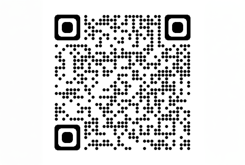 The image features a QR code with a dotted pattern, placed on a light grey background.